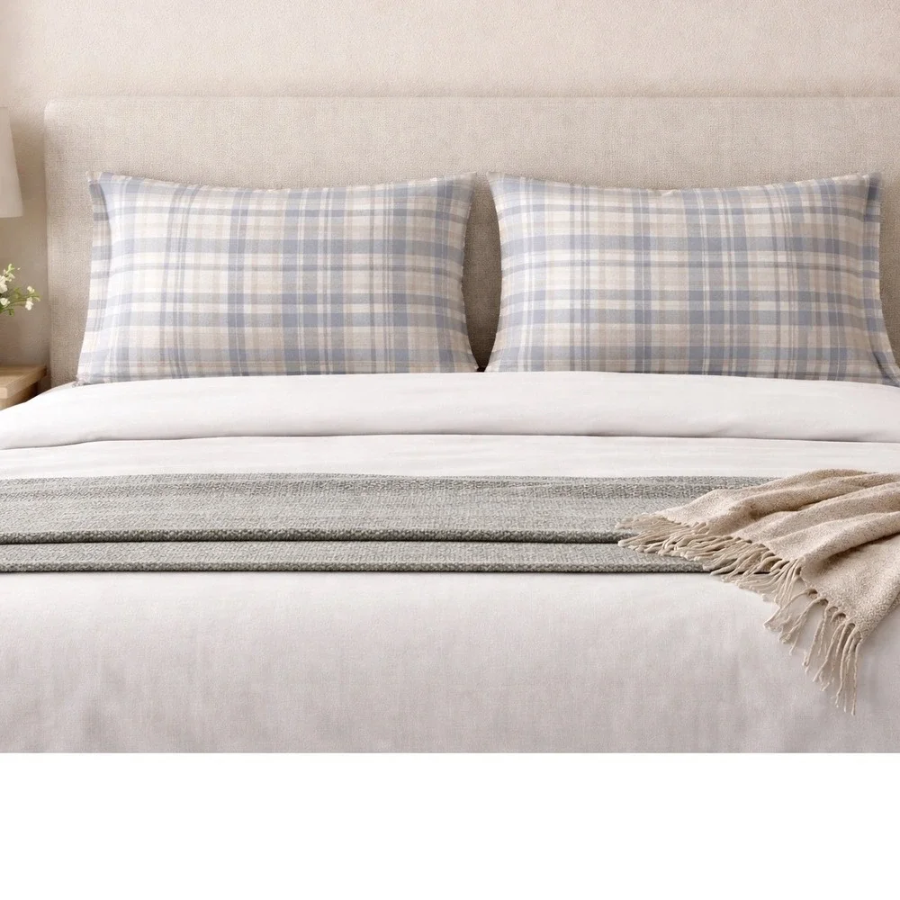 Lakeside Living Blue Tan White Plaid 100% Cotton Table Runner Farmhouse Decor‎